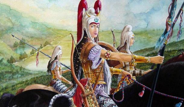 Artist's reconstruction of the appearance of Scythian warrior women, almost certainly the inspiration for the Amazon legends